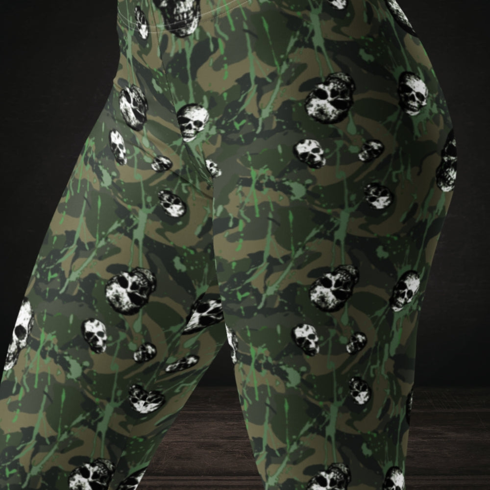green camo splatter skull pattern leggings
