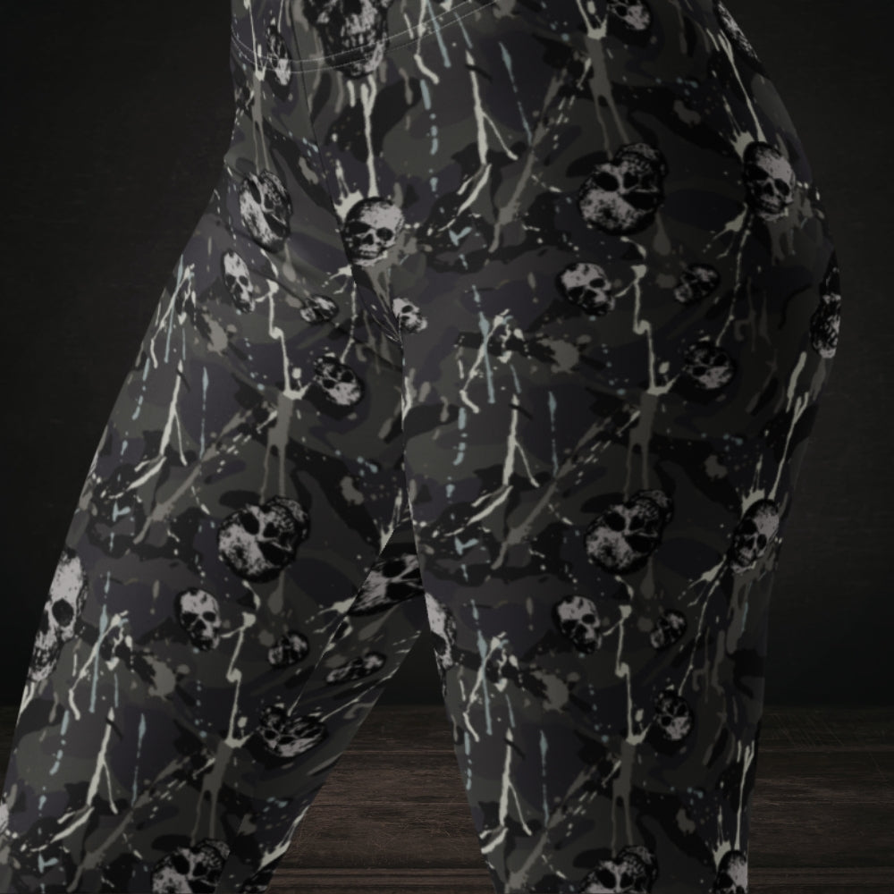 Grey camo splatter skull pattern leggings