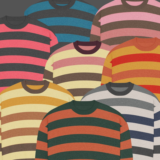 a collage of grunge style wide striped knitted sweaters