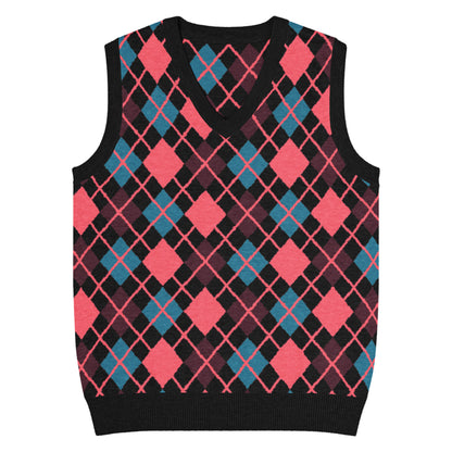 Emo-scene aesthetic diamond knitted vest