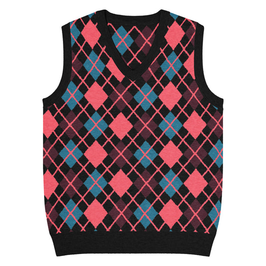 Emo-scene aesthetic diamond knitted vest