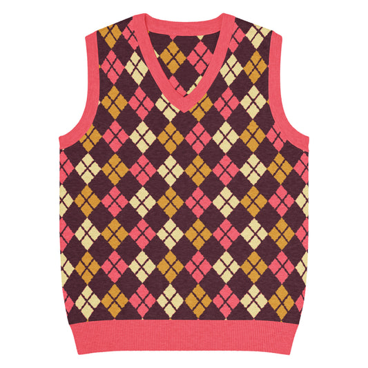 Emo-scene aesthetic diamond knitted vest