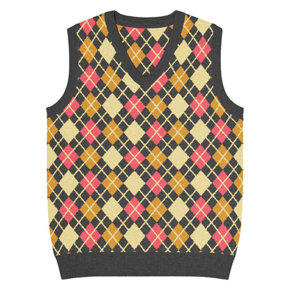 Emo-scene aesthetic diamond knitted vest