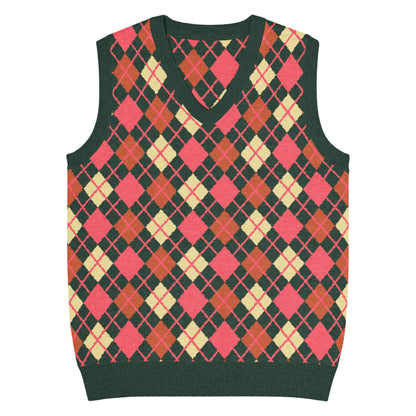 Emo-scene aesthetic diamond knitted vest