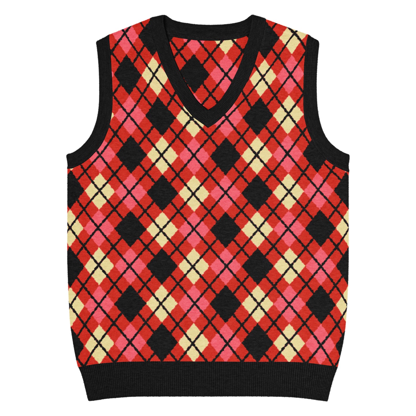 Emo-scene aesthetic diamond knitted vest