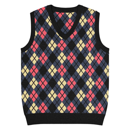 Emo-scene aesthetic diamond knitted vest