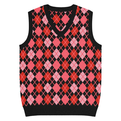 Emo-scene aesthetic diamond knitted vest