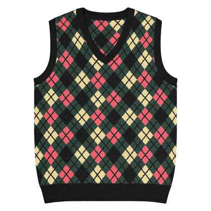 Emo-scene aesthetic diamond knitted vest
