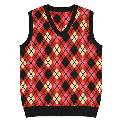 Emo-scene aesthetic diamond knitted vest