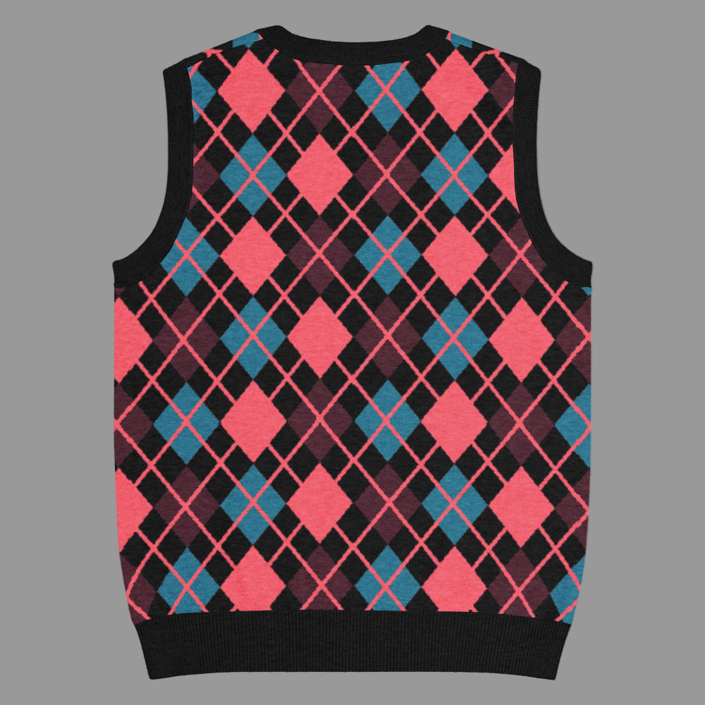 Argyle pattern knitted vest with emo and scene colors