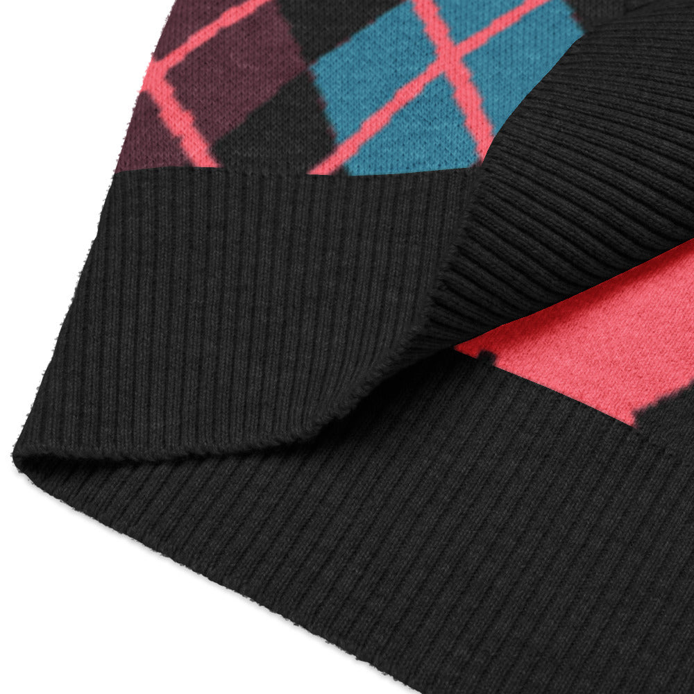 Detail of an argyle pattern knitted vest with emo and scene colors
