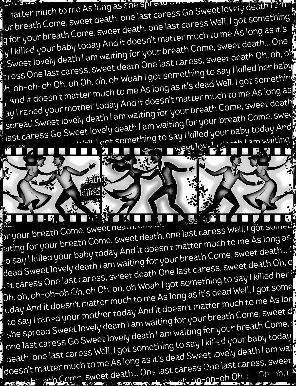 The back graphic of the tribute to misfits hoodie, consisting of the words to the punk song last caress