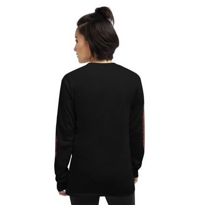 Person wearing a black long-sleeve shirt with 'PUNK INSIDE' text and sleeve plaid prints, from the back