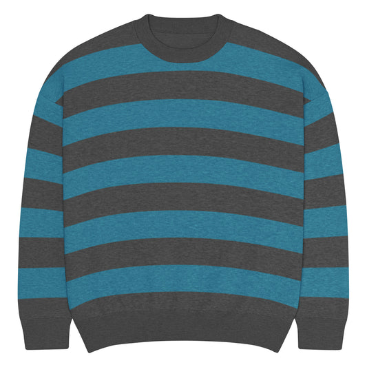 a crew neck knitted sweater with grunge style wide stripes