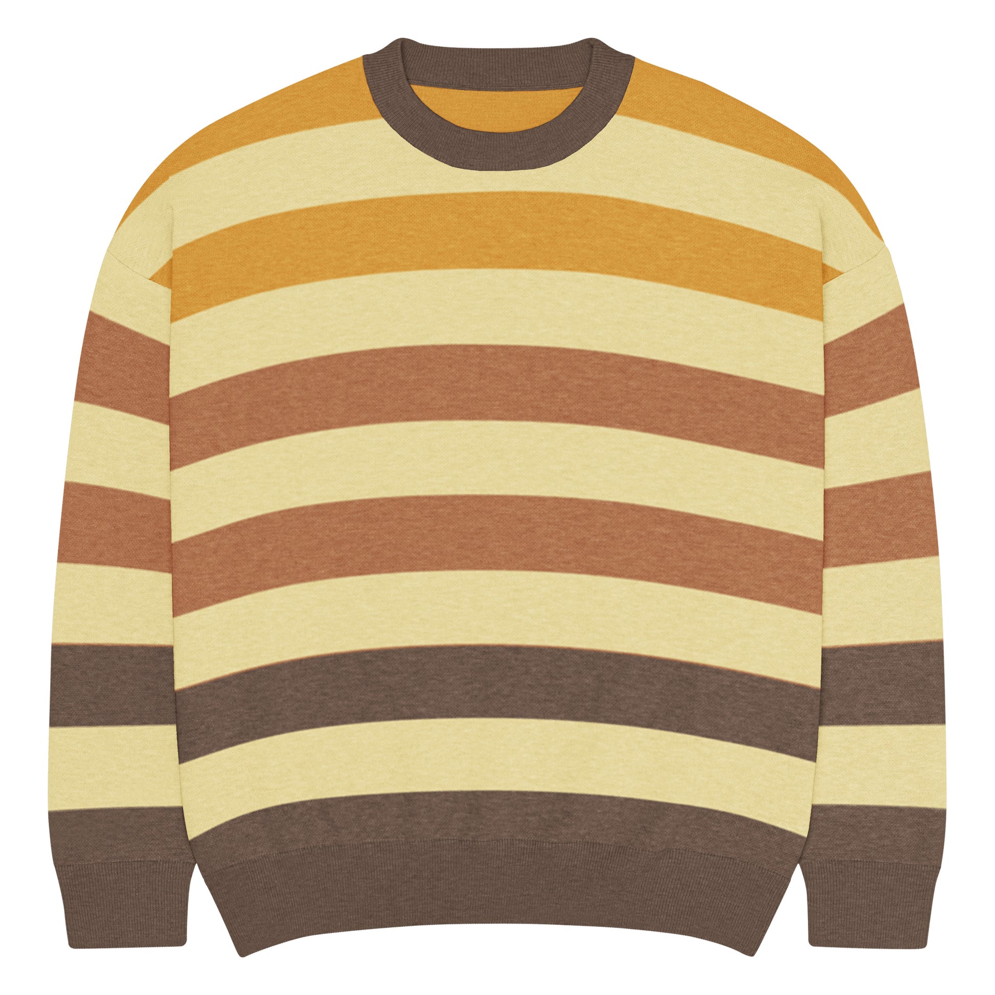 a crew neck knitted sweater with grunge style wide stripes
