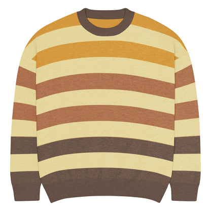 a crew neck knitted sweater with grunge style wide stripes