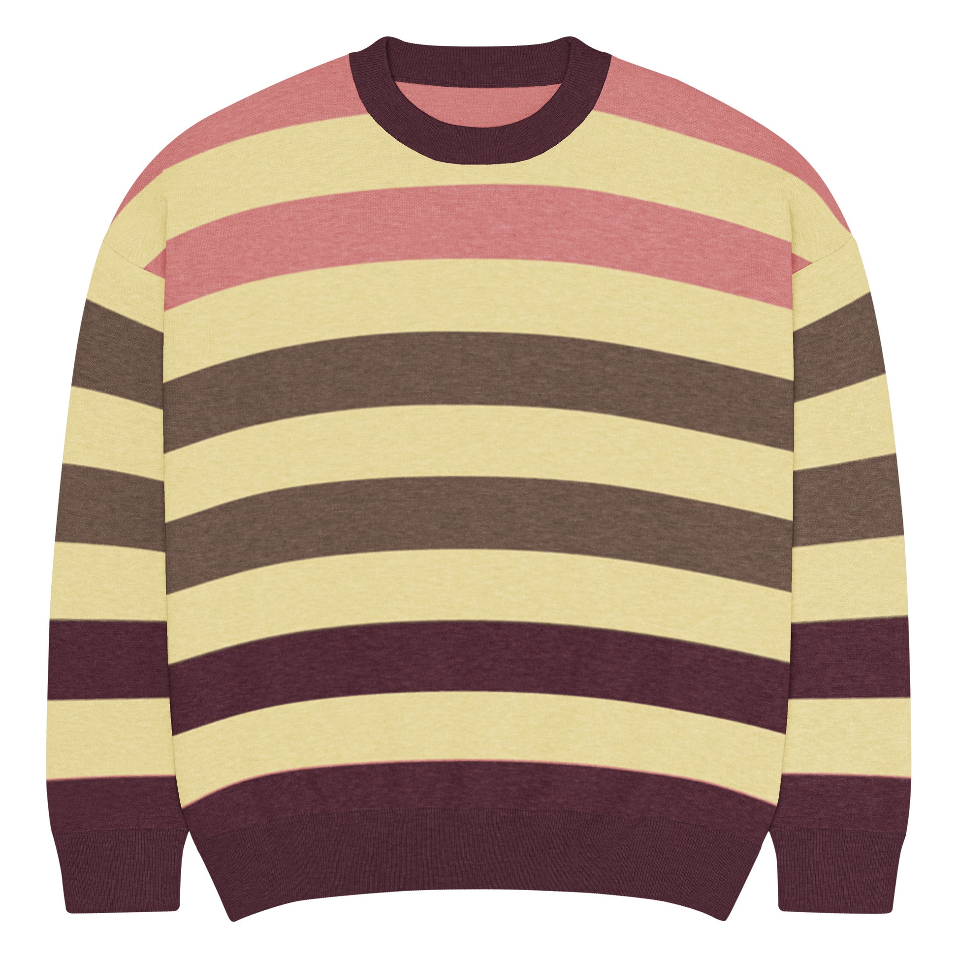 a crew neck knitted sweater with grunge style wide stripes