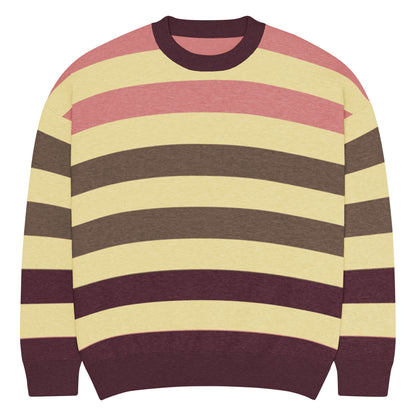 a crew neck knitted sweater with grunge style wide stripes