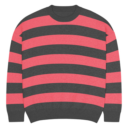 a crew neck knitted sweater with grunge style wide stripes