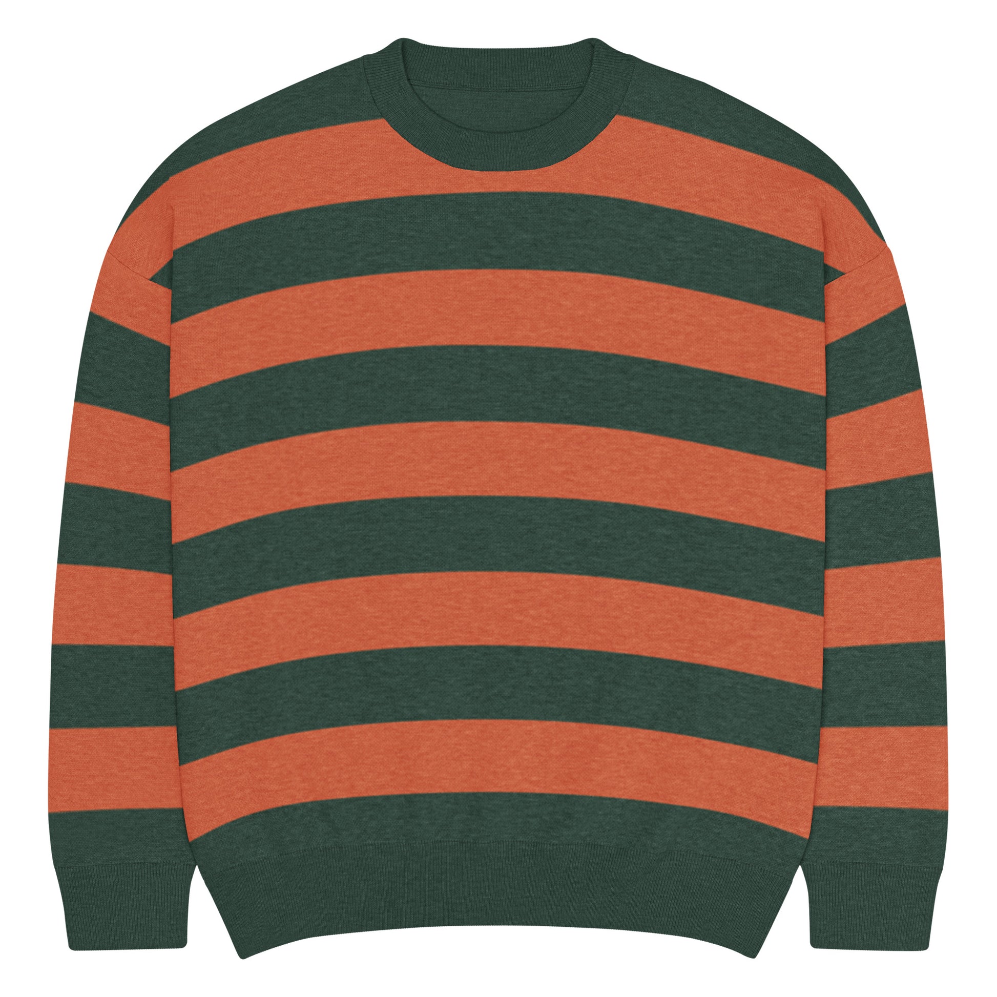 a crew neck knitted sweater with grunge style wide stripes