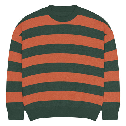 a crew neck knitted sweater with grunge style wide stripes