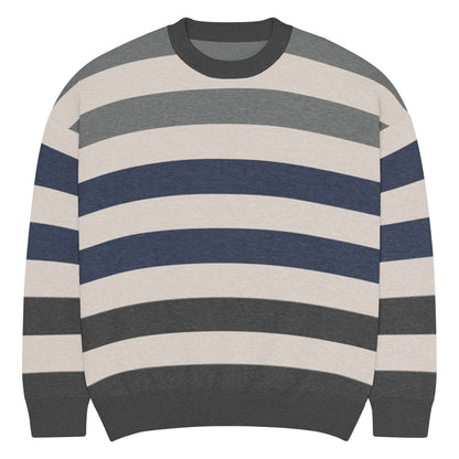 a crew neck knitted sweater with grunge style wide stripes