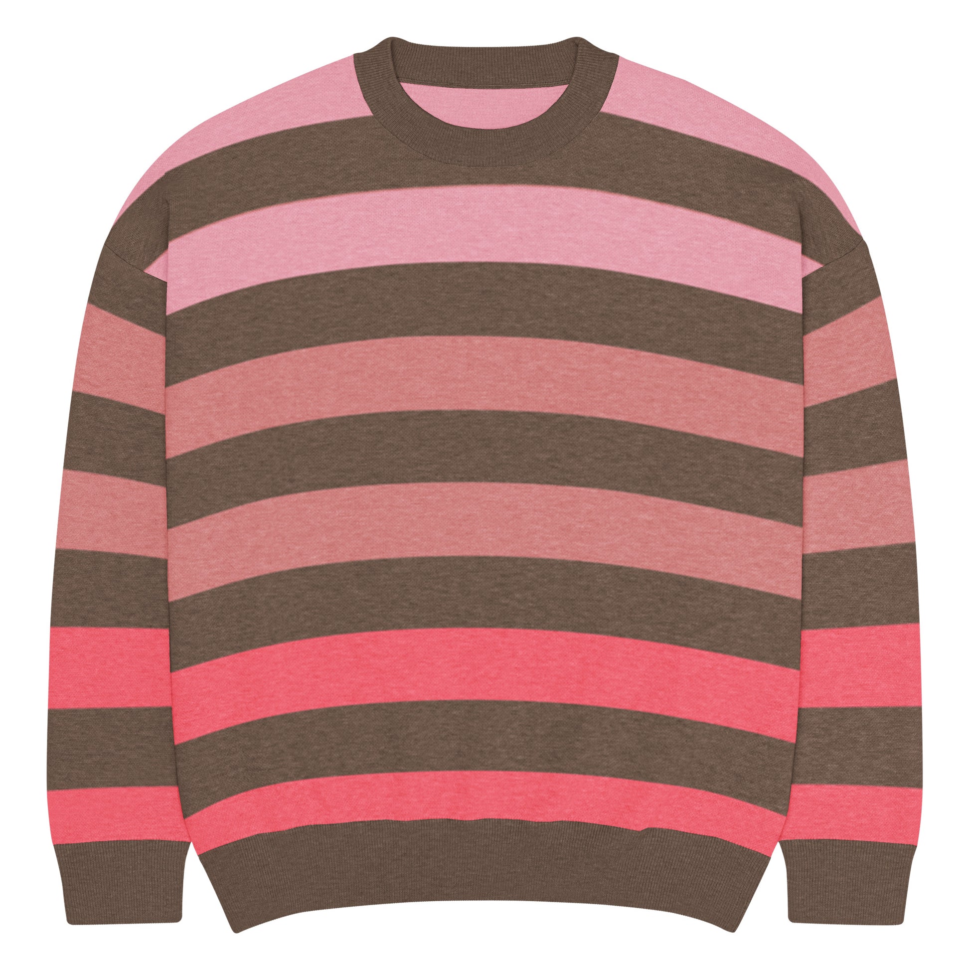 a crew neck knitted sweater with grunge style wide stripes