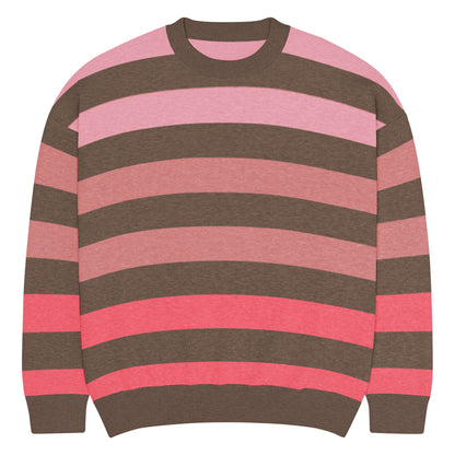 a crew neck knitted sweater with grunge style wide stripes