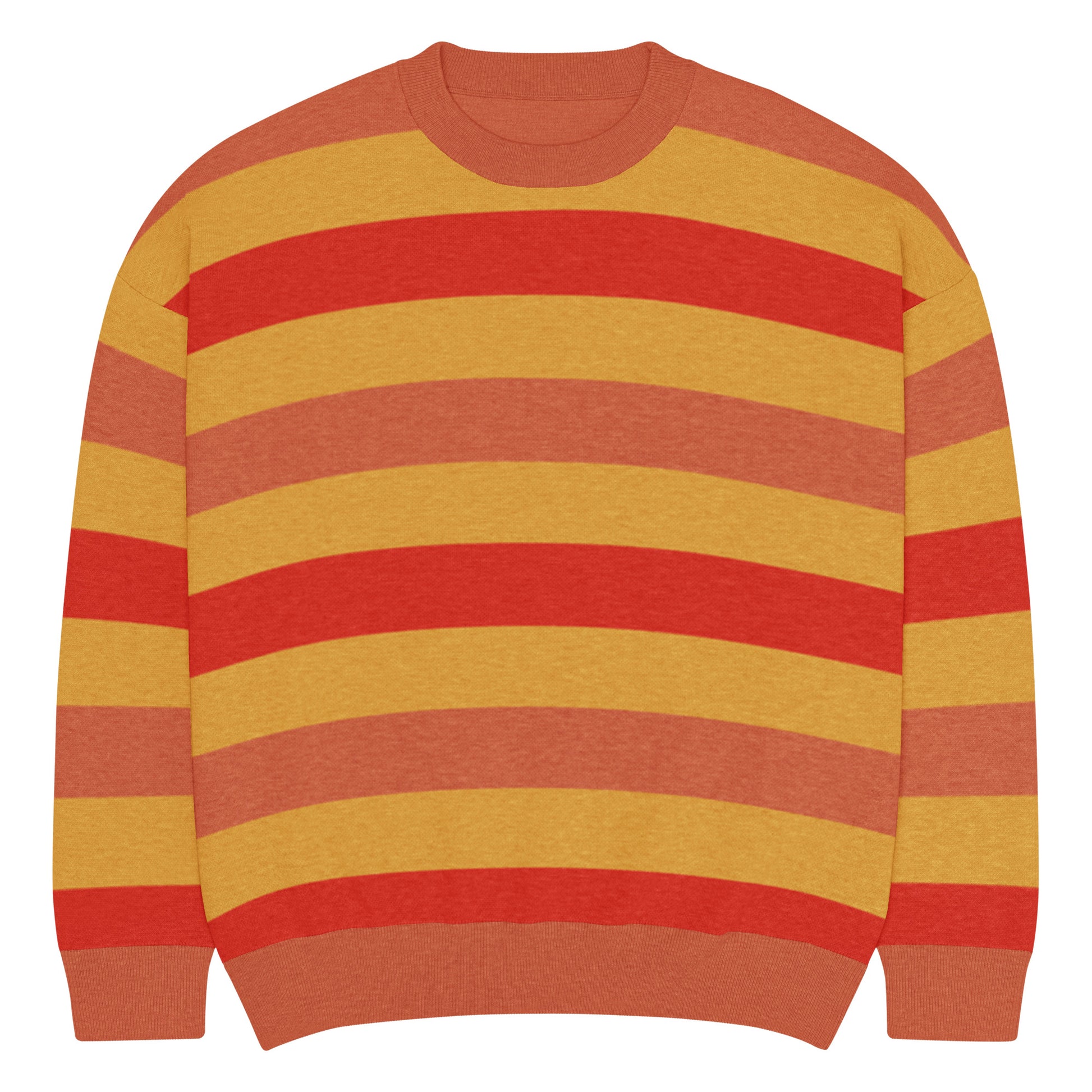 a crew neck knitted sweater with grunge style wide stripes