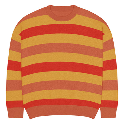 a crew neck knitted sweater with grunge style wide stripes