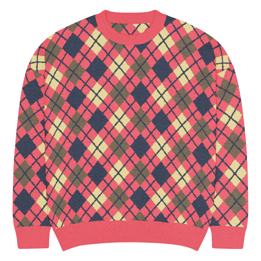 An argyle pattern knitted sweater with emo-scene colors