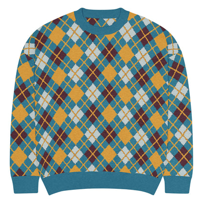 An argyle pattern knitted sweater with emo-scene colors