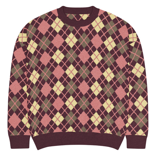An argyle pattern knitted sweater with emo-scene colors