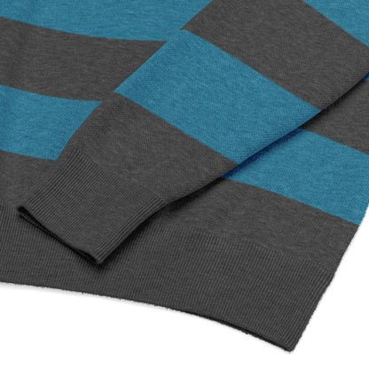 a crew neck knitted sweater with grunge style wide stripes