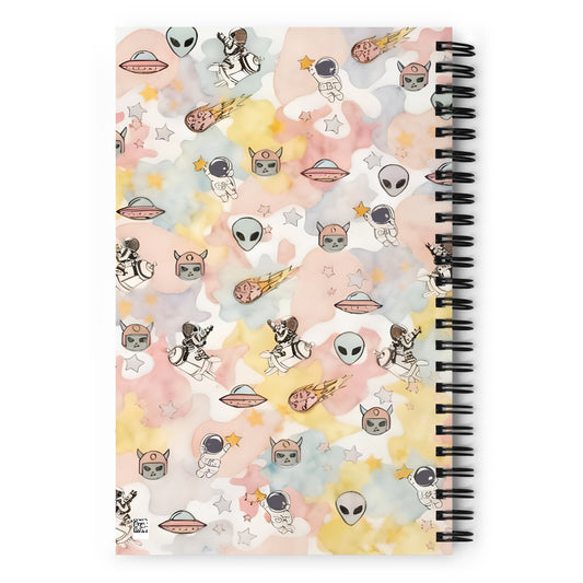 a spiral bound notebook with cover graphic a dreamy ice cream cosmos and space cartoons