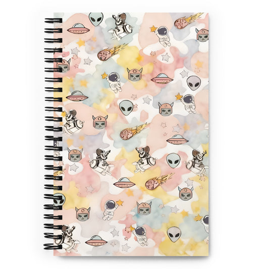 a spiral bound notebook with cover graphic a dreamy ice cream cosmos and space cartoons