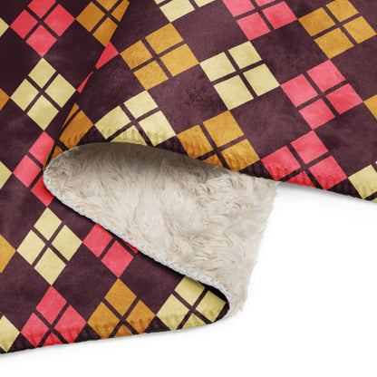 a fleece sherpa blanket with a colorful emo vibe argyle pattern