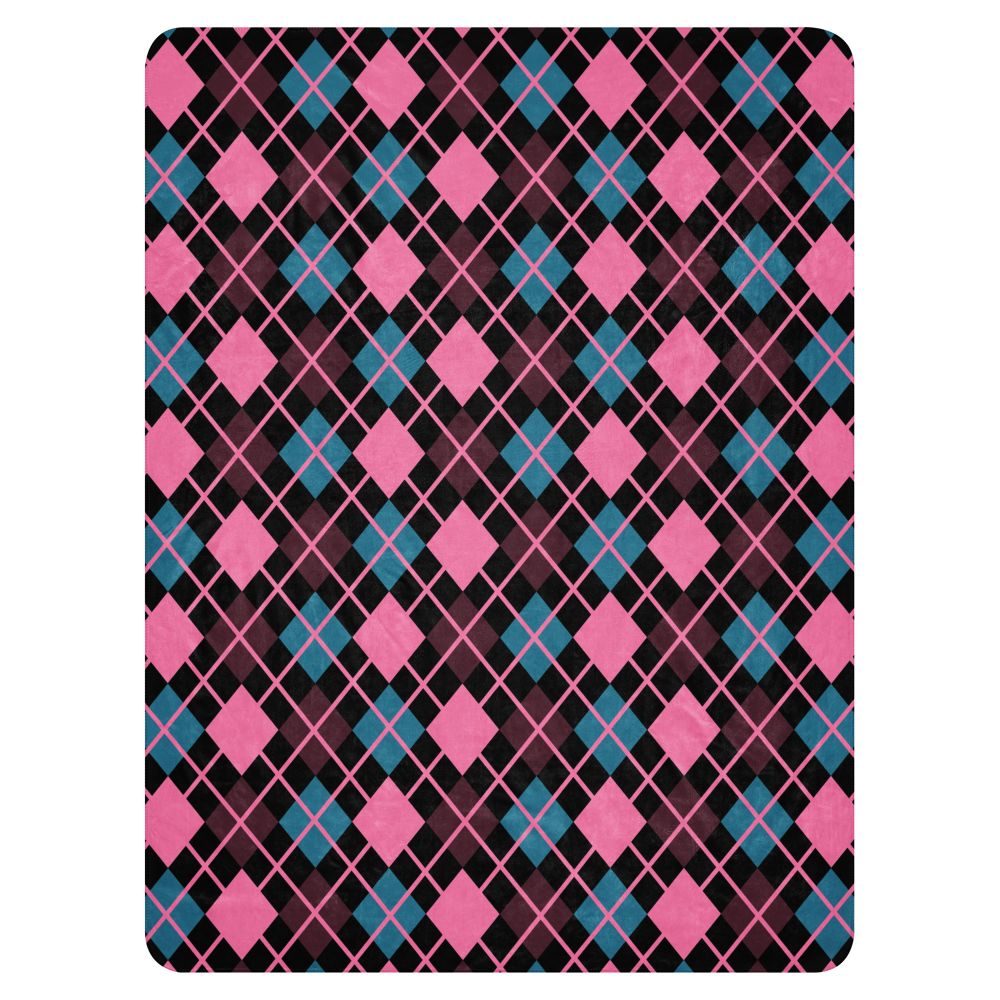 a fleece sherpa blanket with a colorful emo vibe argyle pattern