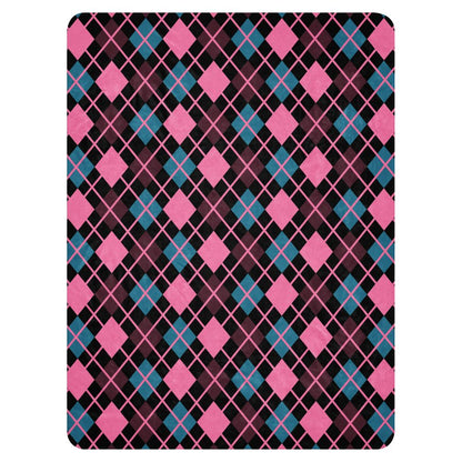 a fleece sherpa blanket with a colorful emo vibe argyle pattern