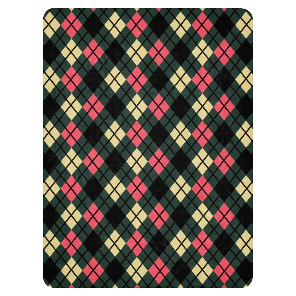 a fleece sherpa blanket with a colorful emo vibe argyle pattern