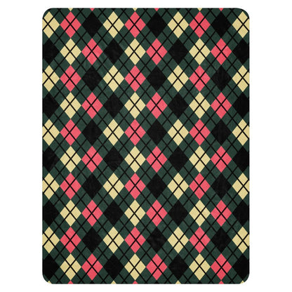 a fleece sherpa blanket with a colorful emo vibe argyle pattern