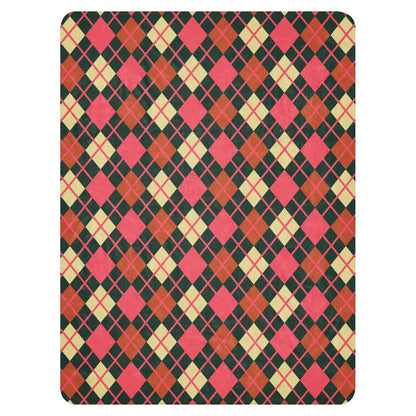 a fleece sherpa blanket with a colorful emo vibe argyle pattern