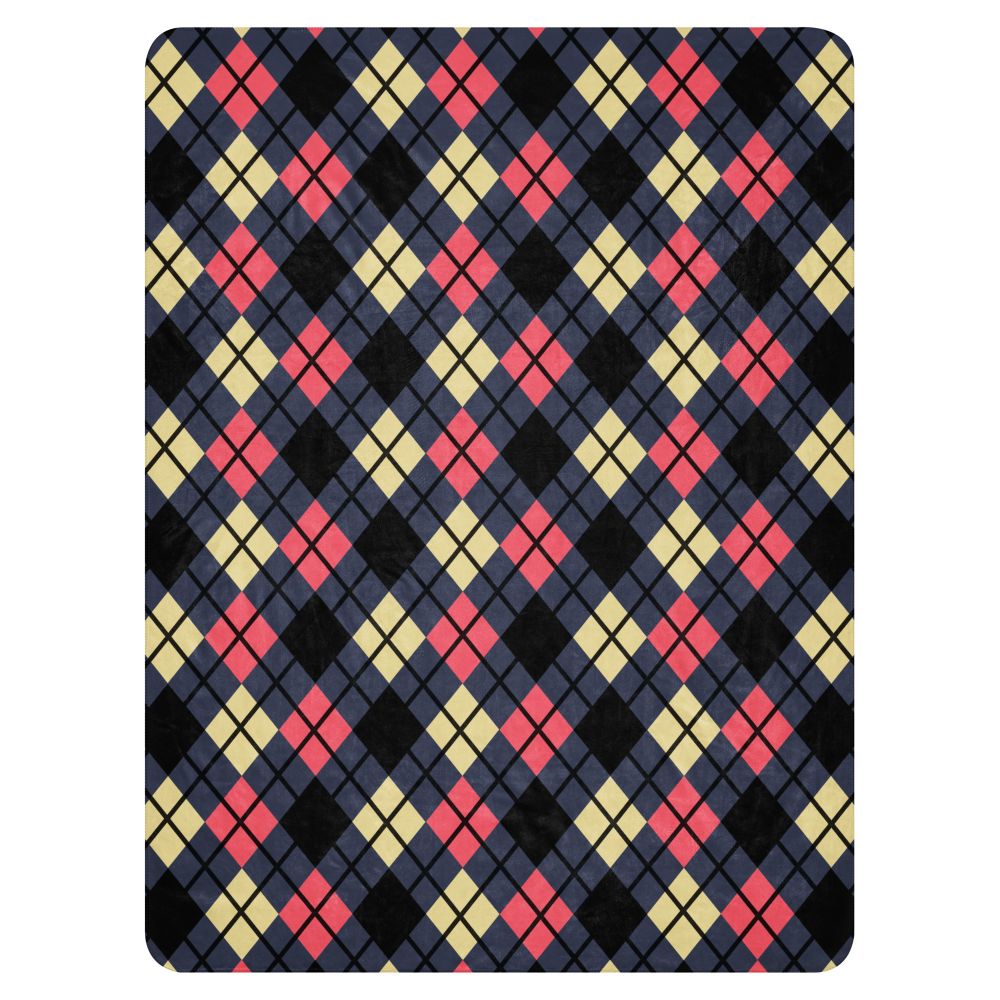 a fleece sherpa blanket with a colorful emo vibe argyle pattern