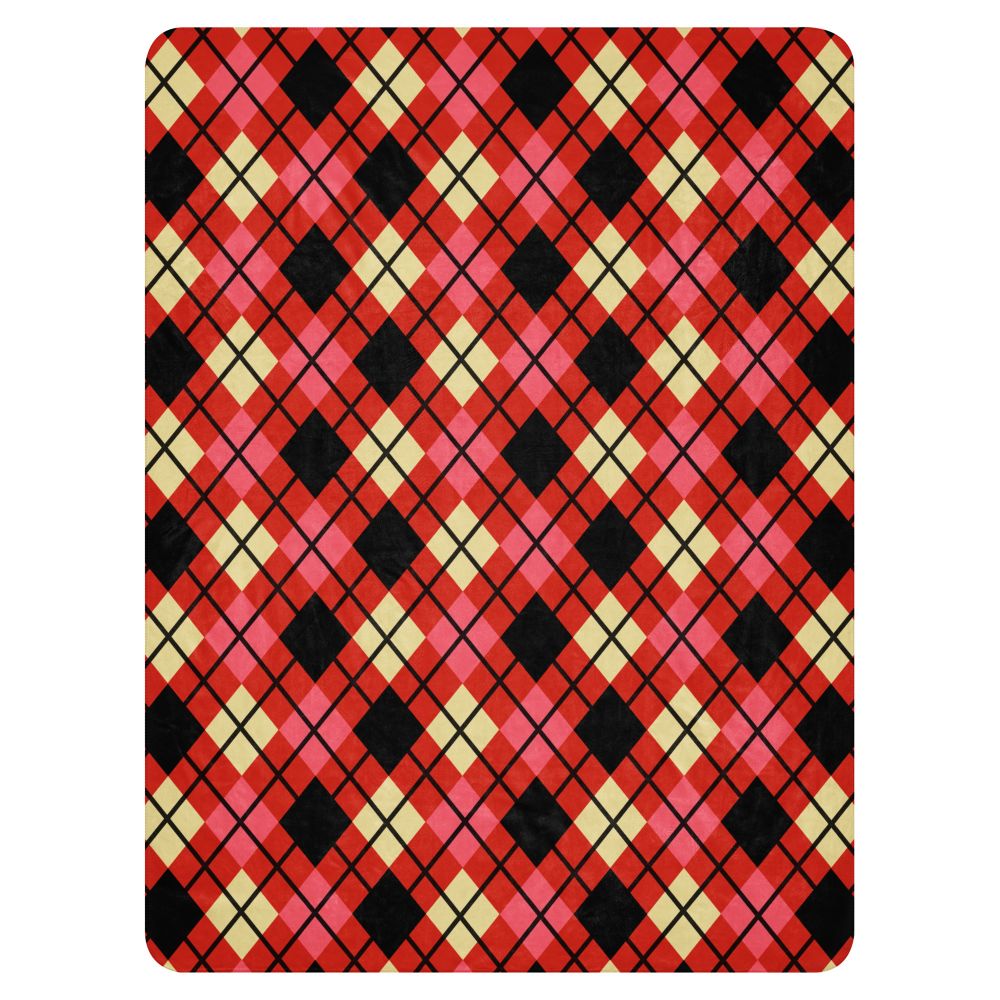 a fleece sherpa blanket with a colorful emo vibe argyle pattern