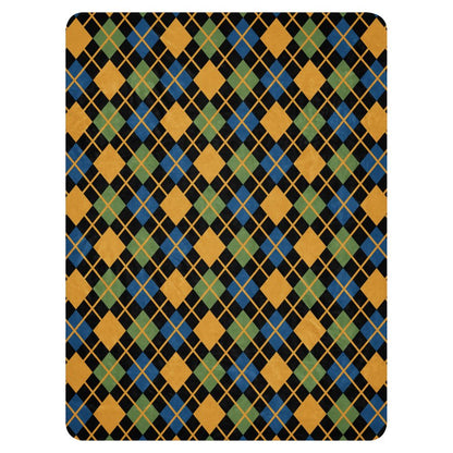 a fleece sherpa blanket with a colorful emo vibe argyle pattern