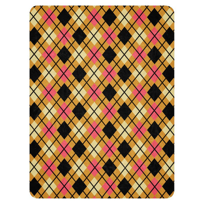 a fleece sherpa blanket with a colorful emo vibe argyle pattern
