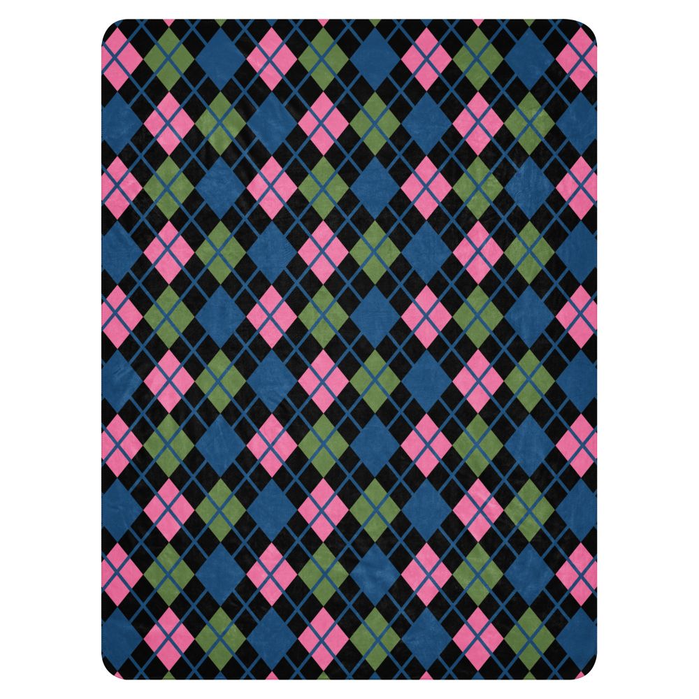 a fleece sherpa blanket with a colorful emo vibe argyle pattern
