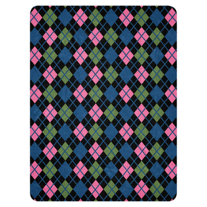 a fleece sherpa blanket with a colorful emo vibe argyle pattern