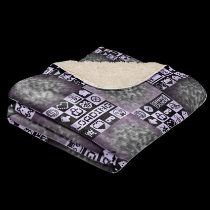Large sherpa blanket with a pixelated retro gaming design