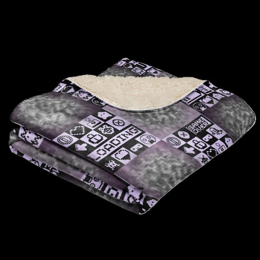 Large sherpa blanket with a pixelated retro gaming design